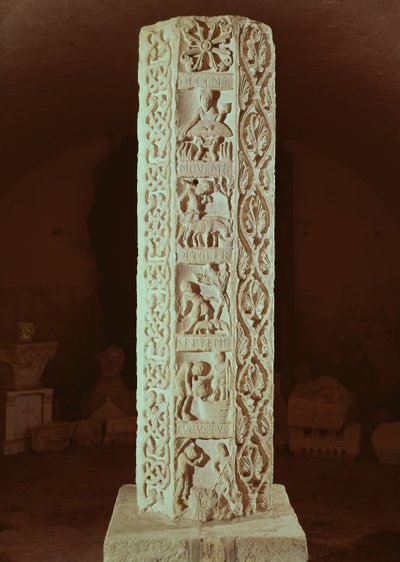 Pillar showing the months August to December, calendar of the season by French School