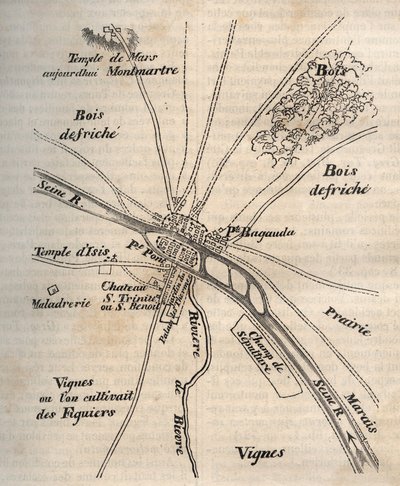 Plan of Paris under the Merovingians - Engraving in 