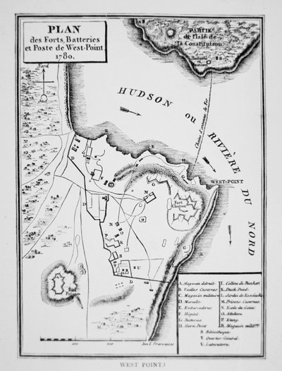 Plan of West Point, the Key Fort that Benedict Arnold Plotted to Deliver to the British During the War of Independence by French School