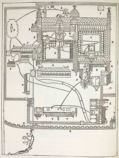 Plan of the Benedictine Monastery at Canterbury in the 12th century, from Military and Religious Life in the Middle Ages by Paul Lacroix, published London c.1880 by French School