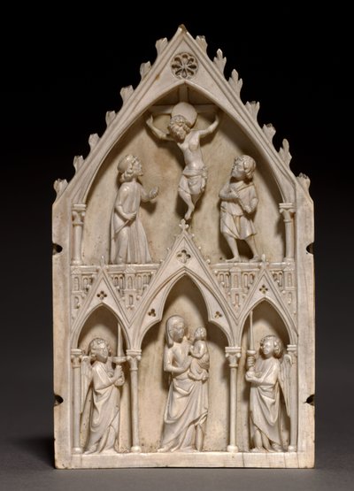 Plaque: The Crucifixion and Virgin and Child with Angels by French School