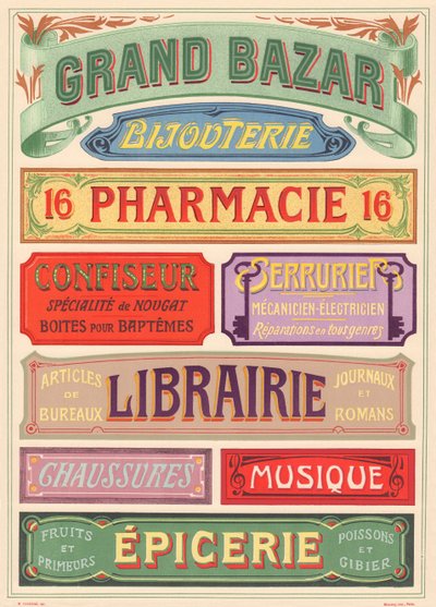 Plate 18: Signage models for Art Nouveau letter painter by French School
