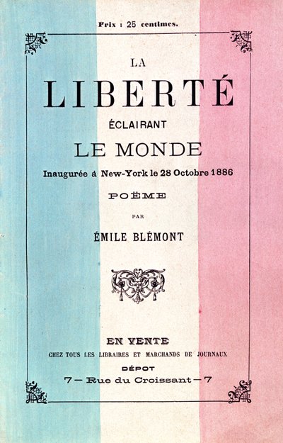 Poem by Emile Blemont celebrating the Inauguration of the Statue of Liberty by French School