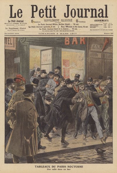 Police raid on a Paris bar at night by French School