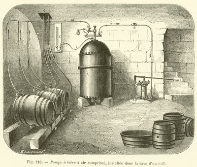 Compressed Air Beer Pump Installed in the Cellar of a Cafe by French School