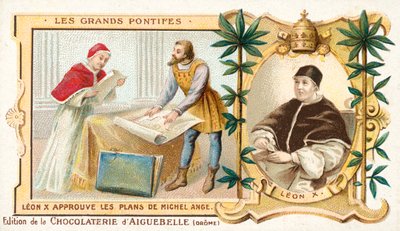Pope Leo X approving the plans of Michelangelo by French School