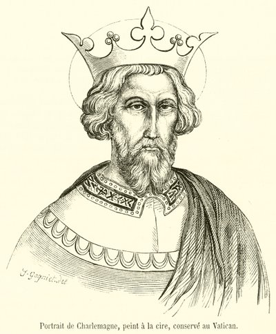 Portrait of Charlemagne, Painted in Wax, Preserved in the Vatican (engraving) by French School