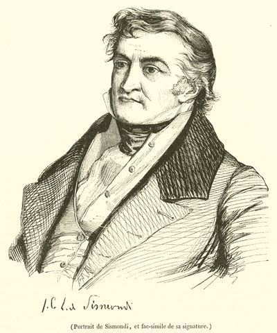 Portrait of Sismondi, and Facsimile of His Signature by French School