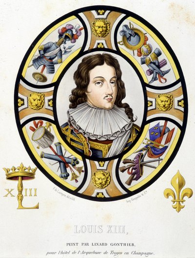 Portrait of Louis XIII, King of France, Facsimile of a Stained Glass from the Middle Ages from 