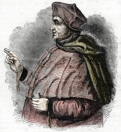 Portrait of the Eveque Pierre Cauchon (1371-1442) Authorizing Officer of the Proces of Joan of Arc (Portrait of Pierre Cauchon bishop of Beauvais) Engraving by French School