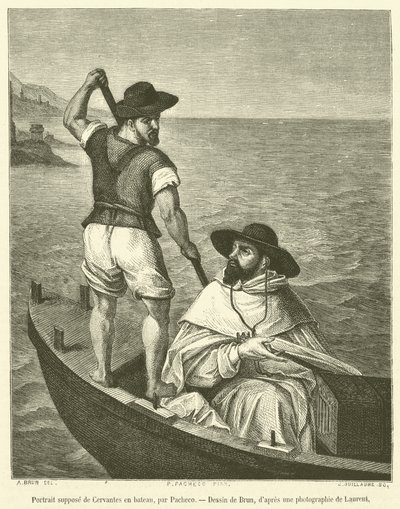 Supposed Portrait of Cervantes in a Boat (engraving) by French School