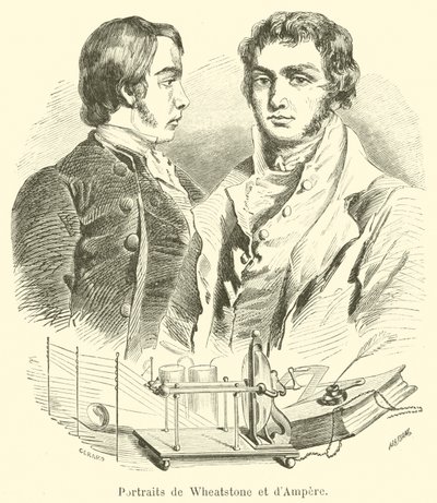 Portraits of Wheatstone and Ampere by French School