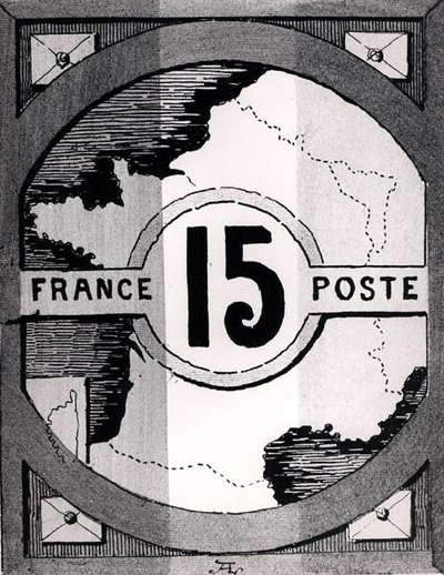 Postage stamp depicting a map of France, late 19th century by French School