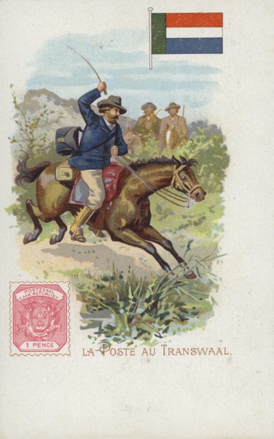 Postcard Depicting a Postman on Horseback in the Transvaal by French School