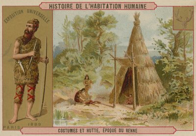 Prehistoric Costume and Hut by French School