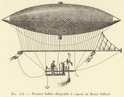 First Steam-Powered Airship by Henri Giffard (engraving) by French School