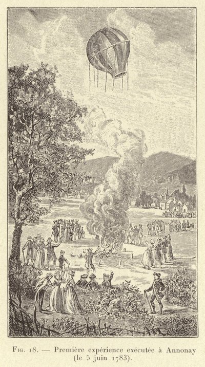 First experiment executed at Annonay (June 5, 1783) (engraving) by French School