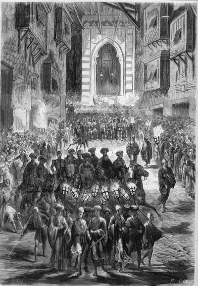 Procession in the streets of Cairo on the first day of Ramadan. Egypt by French School