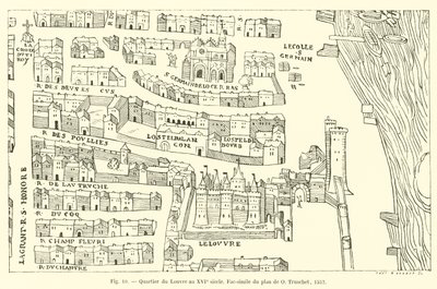 Louvre district in the 16th century, facsimile of the plan by O Truschet, 1552 by French School