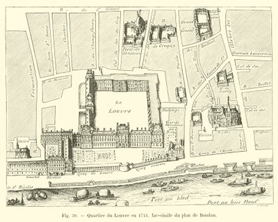 Louvre district in 1714, facsimile of the plan by Boudan by French School