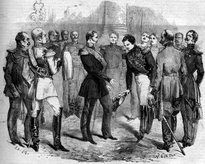 Reception of the French Emperor Napoleon III (1808-1873) by the Russian Tsar Alexander II (1818-1881) in Warsaw (Poland) by French School