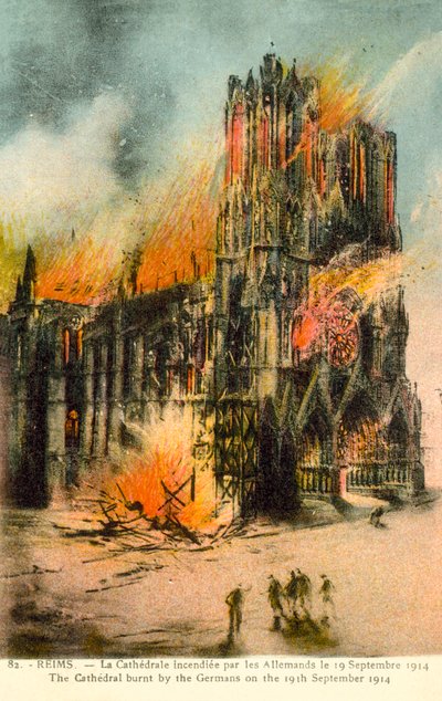 Reims, Cathedral Burnt by the Germans on 19 September 1914 by French School