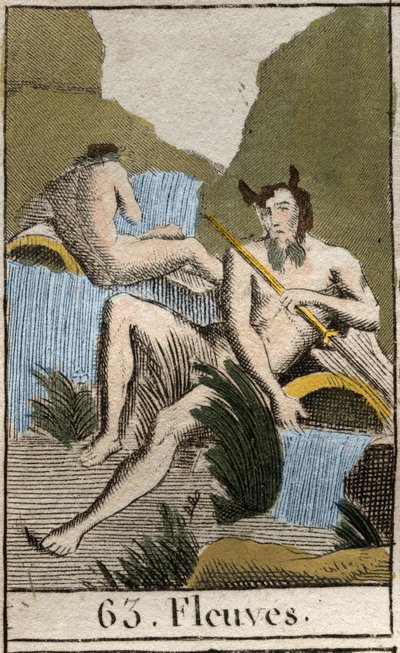 Representation of Rivers, old men with wet beard and hair, sitting near overturned urn. From 