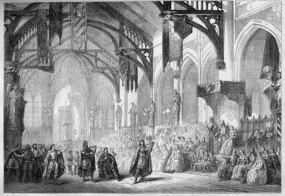 Representation of an opera: Landgrave Palace in Wartburg (Scenography of Act II of 