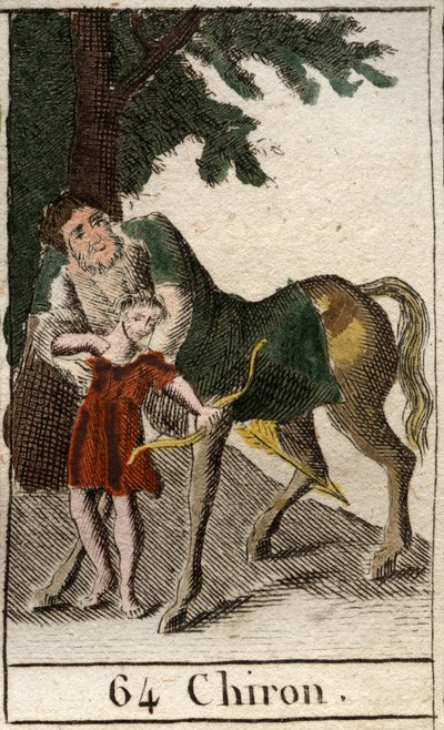 Representation of Chiron, centaur and master of archery, teaching Achilles. From 