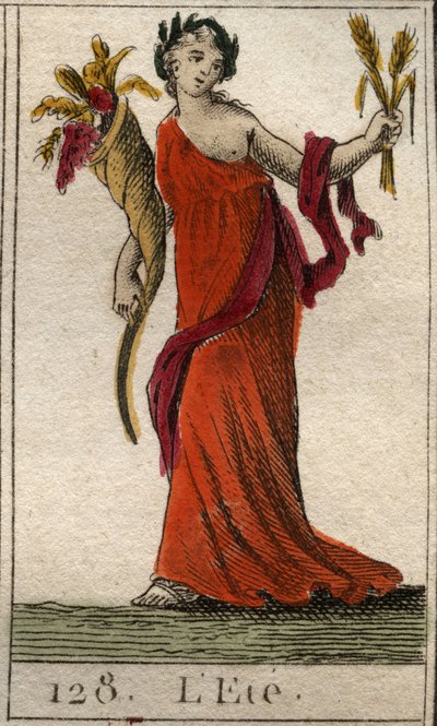 Representation of the Summer season as Ceres holding a wreath of wheat and a horn of abundance. From 