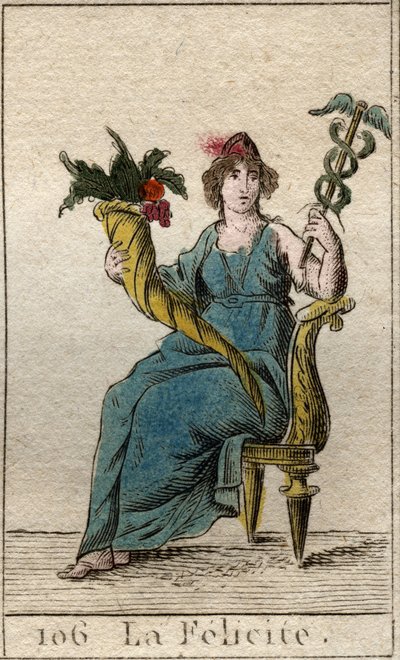 Representation of the deity of Felicity holding with one hand a caduceus and the other a horn of abundance. From 