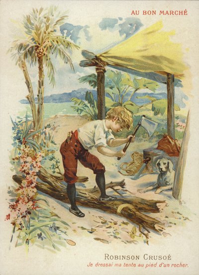 Robinson Crusoe Chopping Firewood by French School