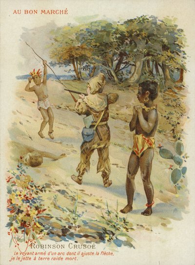Robinson Crusoe with Friday by French School