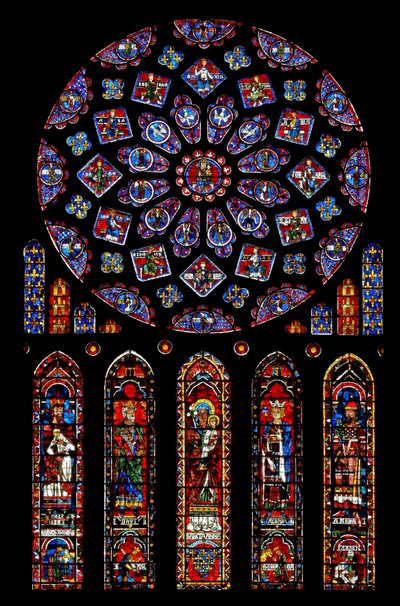 Rose window depicting Kings and Prophets surrounding the Virgin Mary and infant Christ by French School