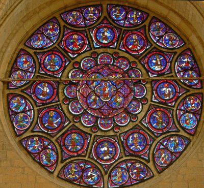 Rose Window Depicting the Virgin Mary Surrounded by the Twelve Apostles and the Twenty-Four Elders of the Apocalypse (Stained Glass) by French School