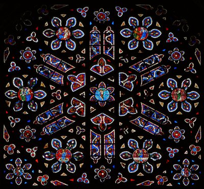 Rose window with the Crucifixion surrounded by scenes from the Resurrection by French School