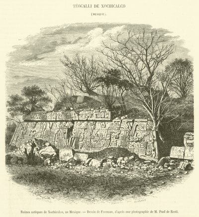 Aztec Ruins of Xochicalco, in Mexico (engraving) by French School