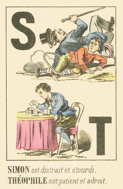 S T: Simon is distracted and dizzy Theophile is patient and skilfull by French School