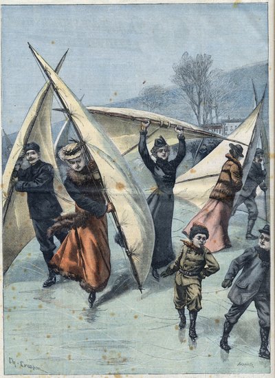 Sailing Skating in Canada: Distraction of Canadians on ice skates and sails on an ice rink, in 