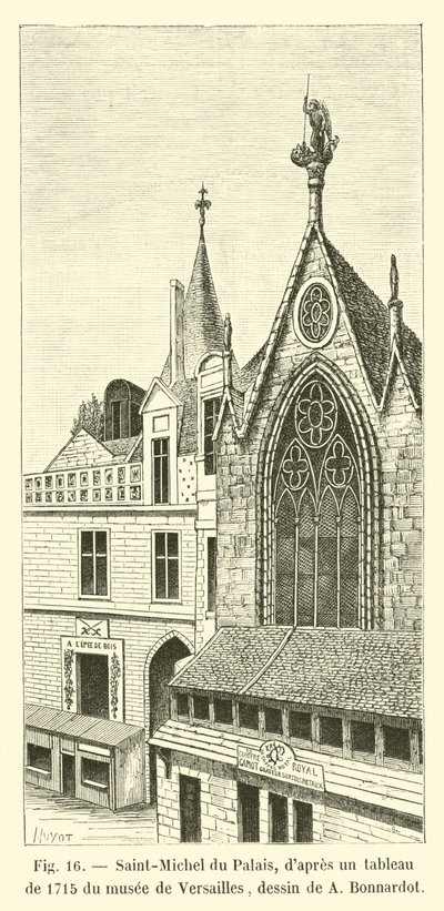 Saint-Michel of the Palace, after a painting from 1715 in the Versailles Museum, drawing by A Bonnardot by French School
