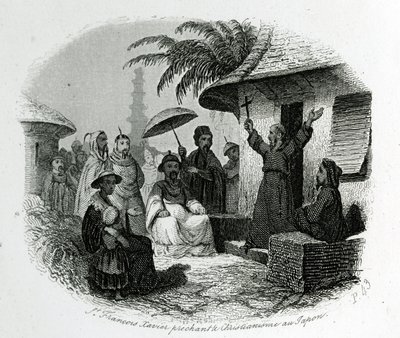 Saint Francois Xavier preaching Christianity in Japan. Engraving to illustrate 