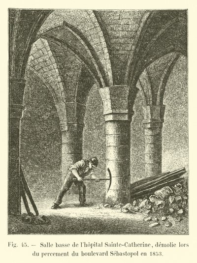 Lower hall of the Sainte-Catherine hospital, demolished during the piercing of Boulevard Sebastopol in 1853 by French School