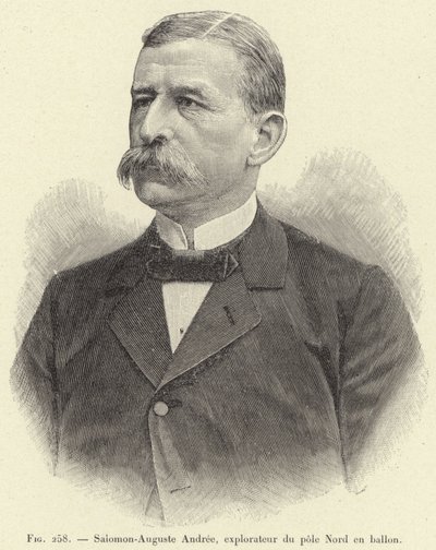 Salomon-Auguste Andrée, North Pole Explorer by Balloon (engraving) by French School