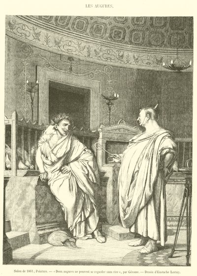 Salon of 1861, Painting, Two Augurs Cannot Look at Each Other Without Laughing (engraving) by French School