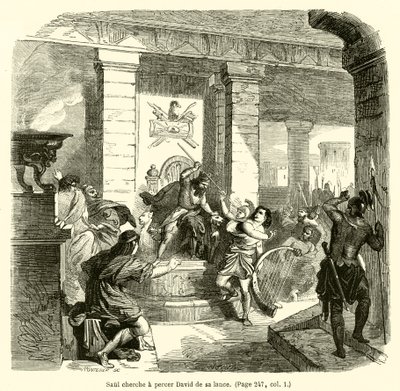 Saul Tries to Pierce David with His Spear by French School
