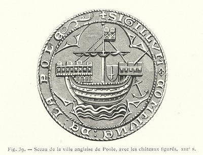 Seal of the English Town of Poole, with Depicted Castles, 13th Century by French School