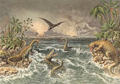 Scene of the primitive world during the secondary period by French School