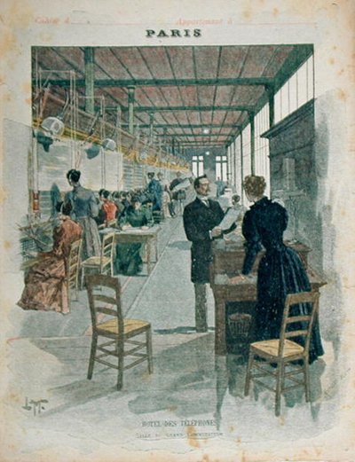 School Exercise Book Cover Showing Operators at the Bureau Central de l