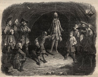 School of thieves created by the brigand Louis Dominique Garthausen dit Cartridge (1693-1721) in a career in Paris: a model hung from the ceiling whose pockets should be emptied without moving under penalty of receiving a rain of shots by French School