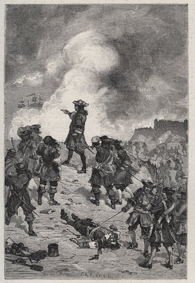 Sebastian the Prestre seigneur of Vauban (1633-1717), marechal of France defends Brest against an attack by the English fleet in 1695 - engraving in 